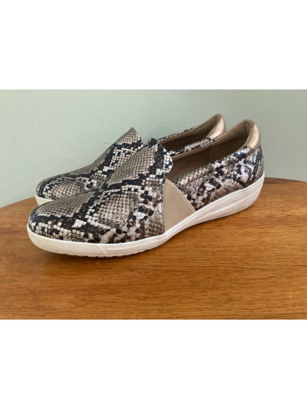 New Directions Snakeskin Slip-On Sneakers With Metallic Heel Accent Cushioned In - Picture 3 of 7
